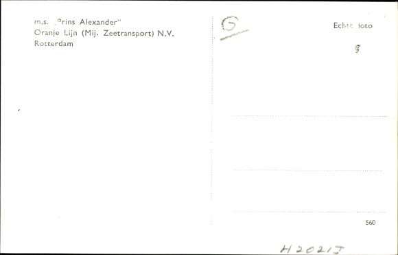 Ak MS Prins Alexander, Oranje Lijn