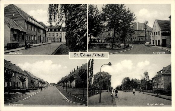 Postcard Sankt Tönis Tönisvorst am Niederrhein, Kirchplatz, Hospitalstraße, Kirchenfeld, Marienheim