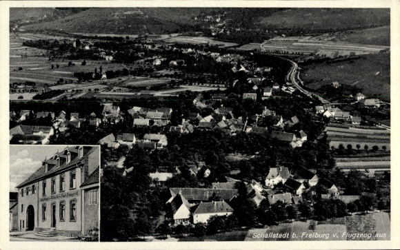Postcard Schallstadt in the Black Forest Baden, aerial photograph, Gasth. z. Rössle