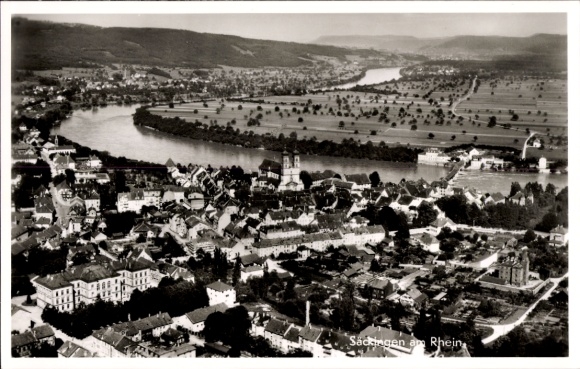Postcard Bad Säckingen on the High Rhine, aerial photograph
