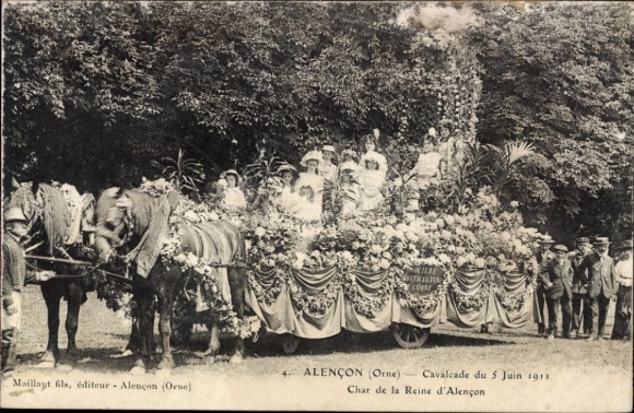 CPA Alençon Orne, Cavalcade du 5 Juin 1911, Char de la Reine d'Alençon