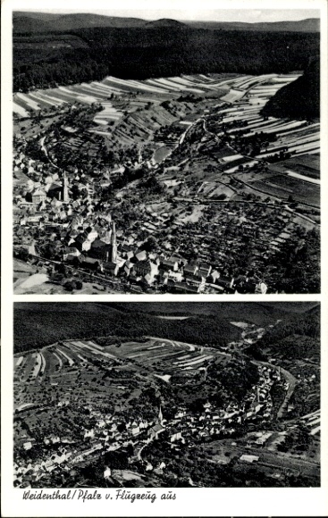 Postcard Vorder Weidental Vorderweidenthal in the Palatinate, aerial photograph
