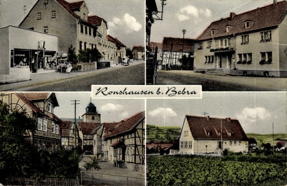Postcard Ronshausen in Hessen, partial views, street section, shop