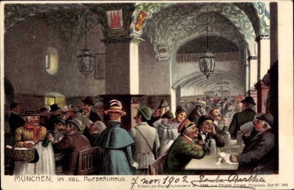 Künstler Litho Hey, Paul?, München Bayern, Im königlichen Hofbräuhaus