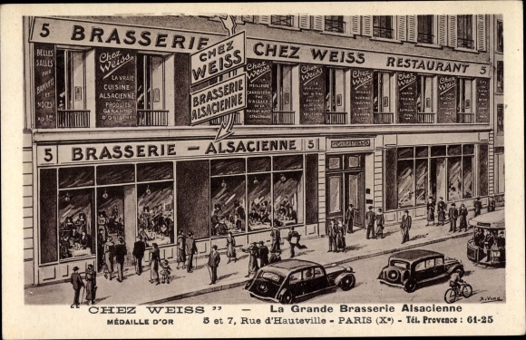 Kunstenaarskaart Paris X., Chez Weiss, La Grande Brasserie Alsacienne, Rue d'Hauteville