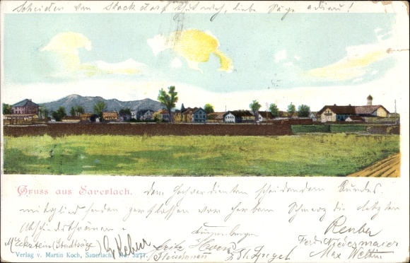 Postcard Sauerlach in Upper Bavaria, view of the village and surroundings