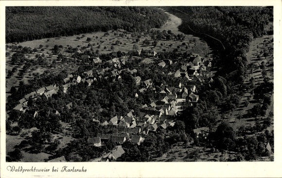 Postcard Waldprechtsweier Malsch in Baden, aerial photo