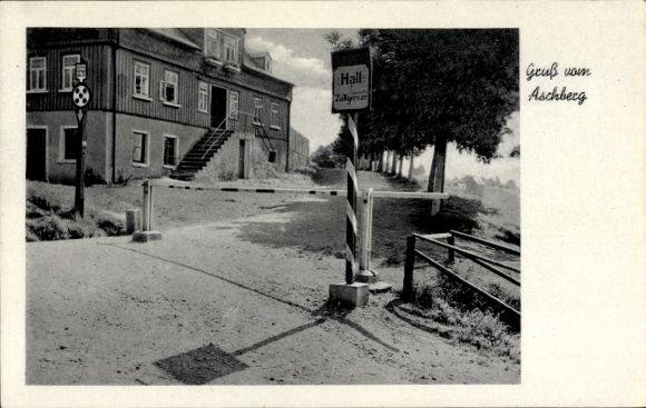 Postcard Sachsenberg Georgenthal Klingenthal in Vogtland, Aschberg, part of the border