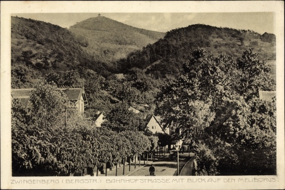 Postcard Zwingenberg on the Bergstrasse in southern Hesse, Bahnhofstrasse, Melibokus