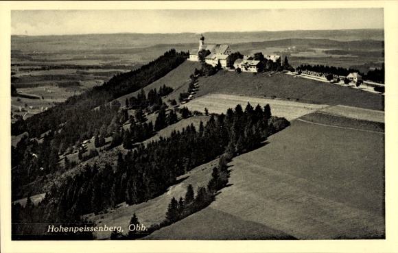 Postcard Hohenpeißenberg Peißenberg Upper Bavaria, aerial photograph, overall view