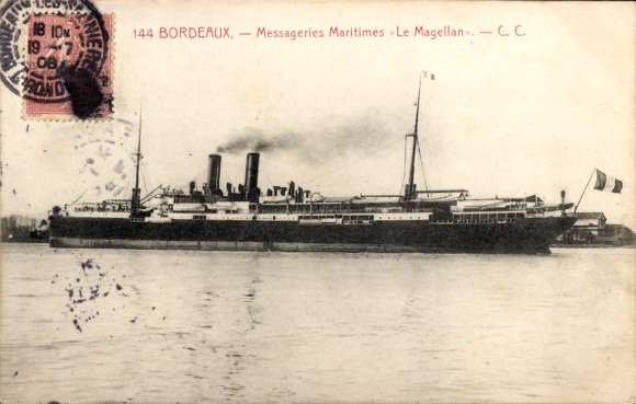 Ansichtkaart Bordeaux Gironde, schip Le Magellan, Messageries Maritimes, stoomboot, water