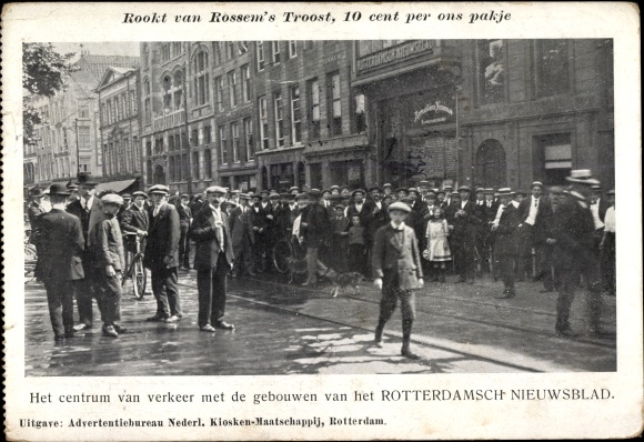 Postcard Rotterdam Südholland, The center of traffic with the buildings of the Rotterdamsch Nieuwsblad