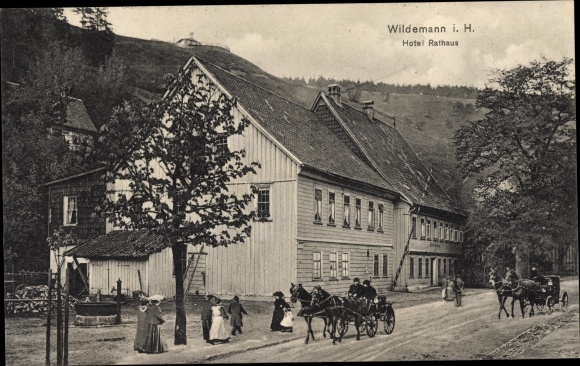 Ak Wildemann Clausthal Zellerfeld im Oberharz, Hotel Rathaus, Kutschen