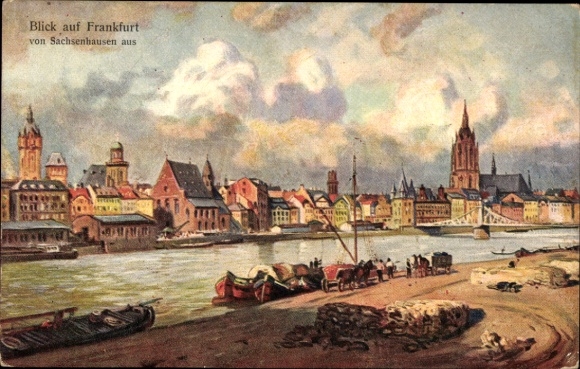 Ak Sachsenhausen Frankfurt am Main, Blick auf  Sachsenhausen, Flusslandschaft,  Gebäude
