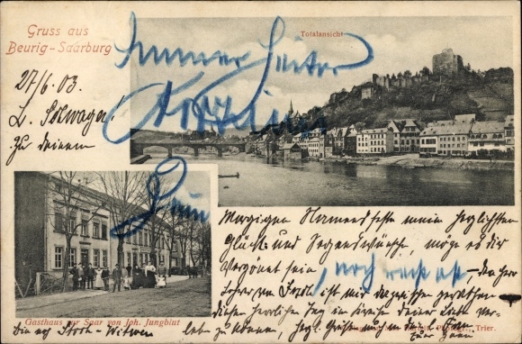 Ak Beurig Saarburg an der Saar, Totalansicht, Gasthaus zur Saar