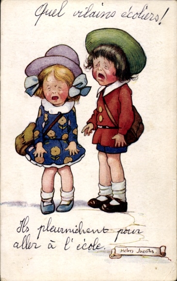 Artist Postcard Jacobs, Helen, Het duet, crying children, boy, girl