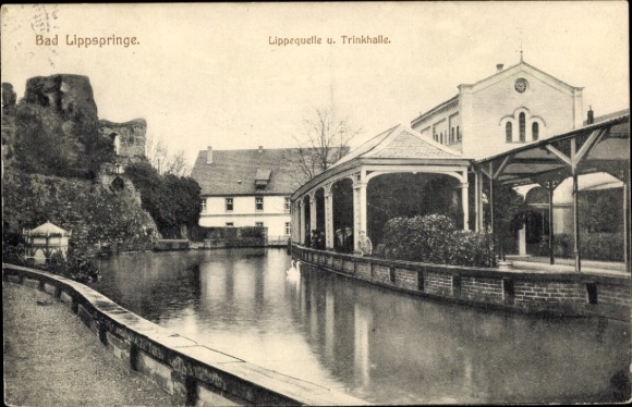 Ak Bad Lippspringe in Westfalen,  Lippequelle, Trinkhalle, Wasseransicht