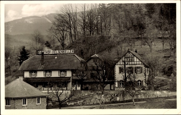 Postcard Waldkirch im Breisgau Black Forest, Gasthof Felsenkeller, mountains, forest, old architecture, advertising