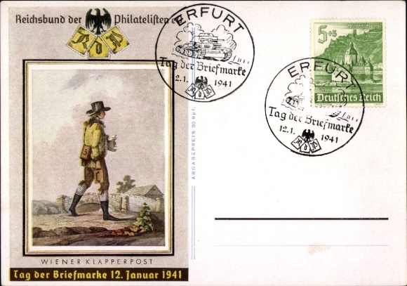 Ganzsachen Ak Wiener Klapperpost, Tag der Briefmarke, 12. Januar 1941, KDF