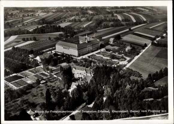 Postcard Erlenbad Obersasbach Sasbach in the Ortenau, monastery, sanatorium, aerial photograph