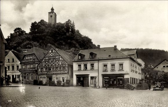 Postcard Bad Berneck in the Fichtelgebirge Bavaria, tower, half-timbered houses