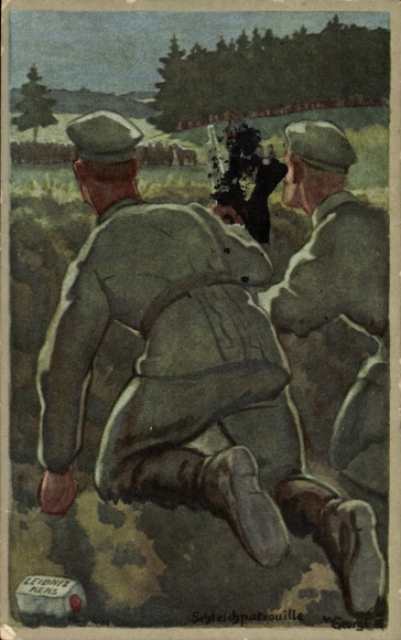 Artist Postcard Georgi, W., stealth patrol, advertising, Bahlsen, Leibniz biscuit, German soldiers