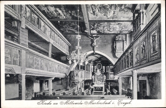 Postcard Mittweida Raschau Markersbach Saxony, church, interior view