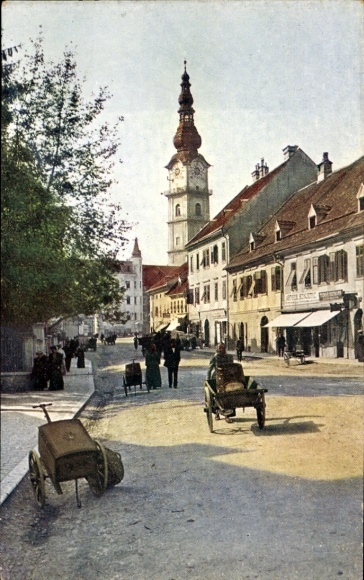 Ak Klagenfurt am Wörthersee Kärnten, Straßenpartie, Handkarren