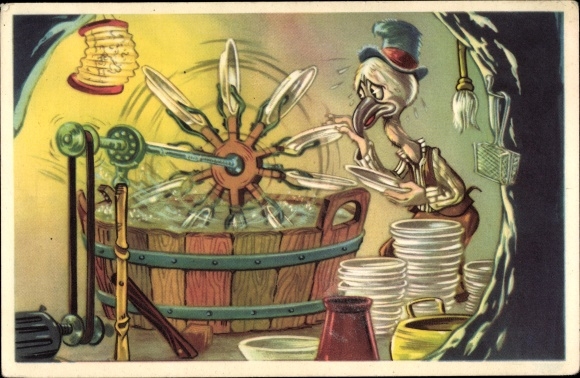 Artist Postcard Doremias Das, Dish Washing Machine, Vulture