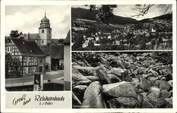 Ak Reichenbach Lautertal im hessischen Odenwald, Kirche, Felsenmeer