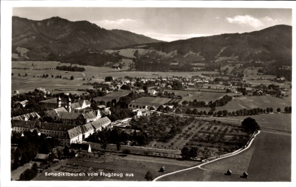 Postcard Benediktbeuern in Upper Bavaria, aerial photograph