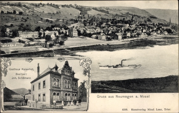Postcard Neumagen an der Mosel, Gasthof Kaiserhof, total view of the village