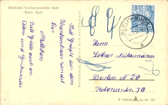 Postcard Berlin Pankow Buch, Municipal Hospital