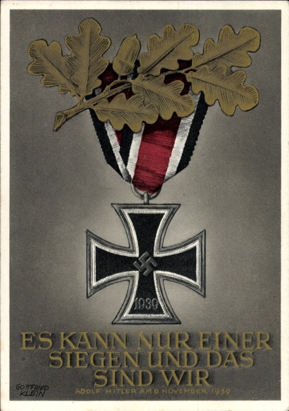 Postal stationery artist Postcard Klein, Only one can win and that is us, quote Adolf Hitler