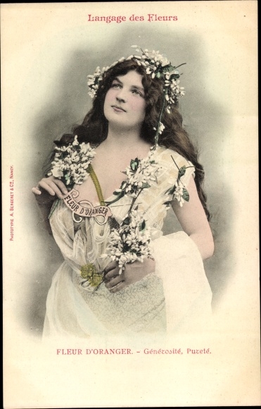 Postcard Language of Flowers, Orange Blossom, Orangenblüten, Blumensprache, Frau