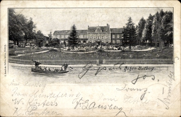 Ak Hohen Budberg Rheinberg am Niederrhein, Schloss, Boot