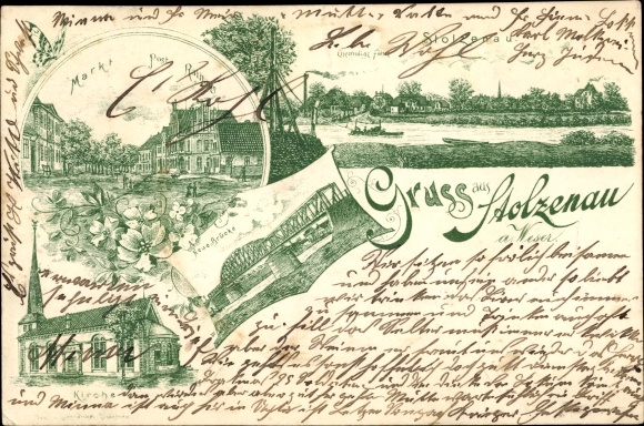 Chromo-Litho Stolzenau on the Weser, market square, new bridge, former ferry