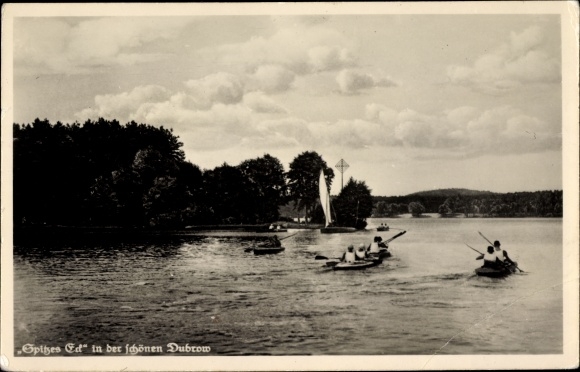 Postcard Gräbendorf Heidesee Brandenburg, Spitzes Eck in the beautiful Dubrow, rowing boats