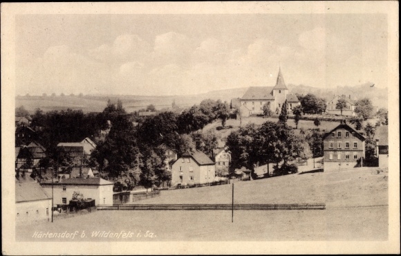 Ak Härtensdorf Wildenfels Sachsen, stadsgezicht met kerk