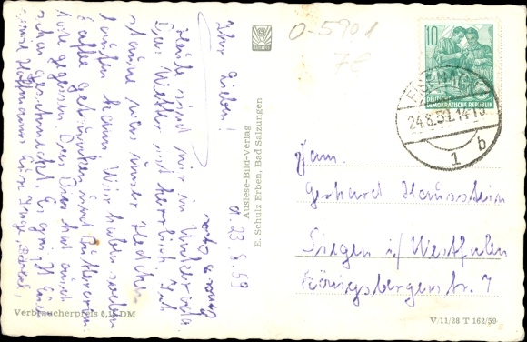 Postcard Unkeroda in Thuringia, panorama of the village, Inn Waldfrieden, exterior view