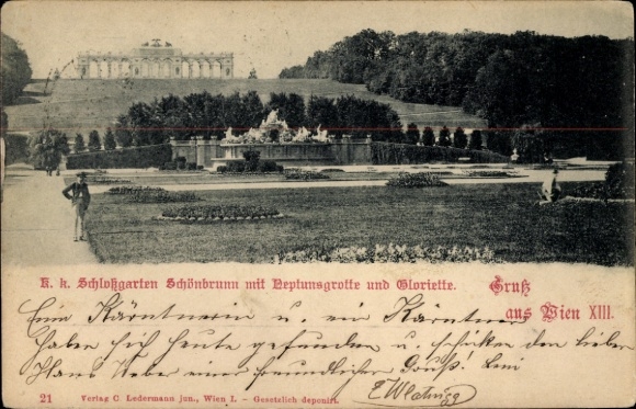 KP Vienna 13 Hietzing Austria, Schönbrunn, Palace Garden Beptunsgrotte, Gloriette,