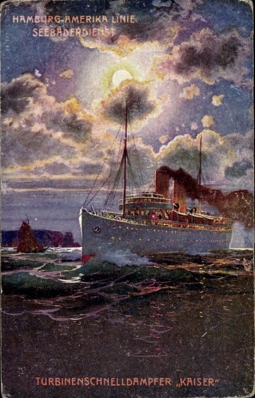 Artist Postcard Turbine fast steamer Kaiser, HAPAG Seebäderdienst