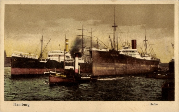 Postcard Hamburg Altona Neumühlen Oevelgönne, harbor view, ships, water, harbor, Hamburg