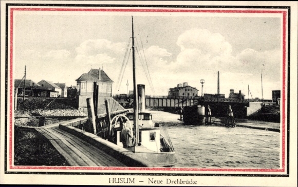 Ak Husum in Nordfriesland, Neue Drehbrücke, Wasserstraße, Schiffe,  Ansicht