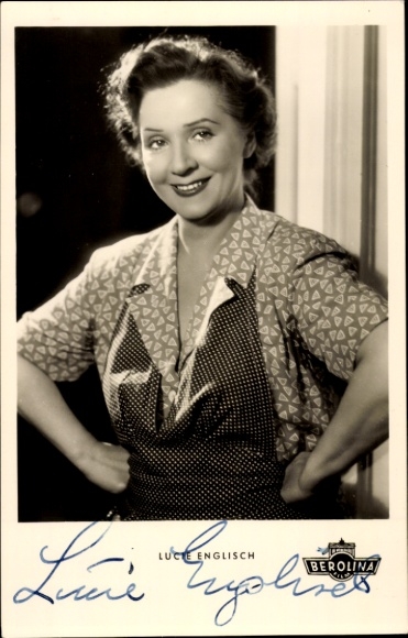 Postcard actress Lucie English, portrait, autograph