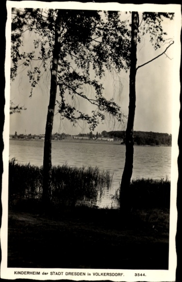 Postcard Volkersdorf Radeburg Saxony, picture, children's home, city of Dresden, water landscape, trees