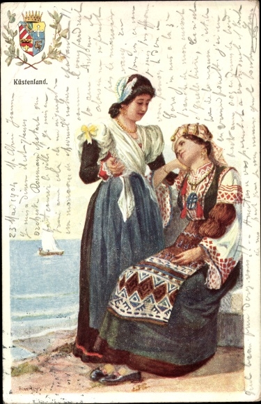 Artist PC Coastal Country, women in costume, coat of arms, BKWI 547-11