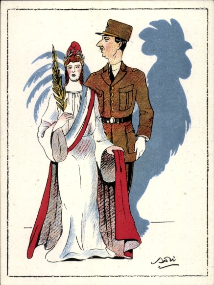 Artist Postcard General Charles de Gaulle, Marianne, Gallic Rooster, Caricature