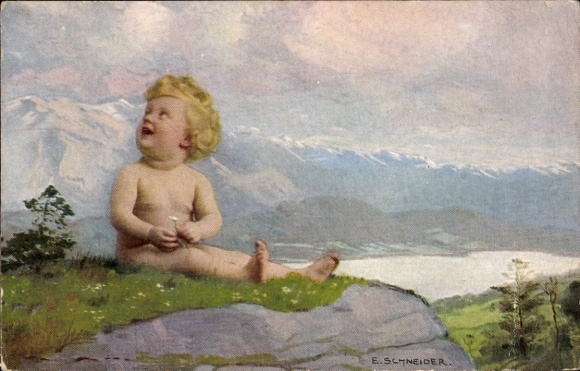 Künstler Ak Schneider, E., Vom Himmel gefallen, Kind-Porträt