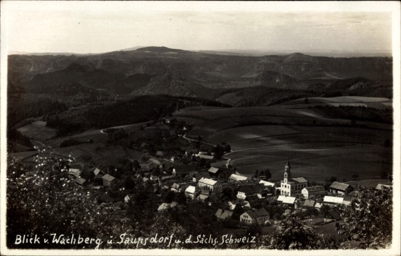 Foto Ak Wachberg Saupsdorf Sebnitz Sächsische Schweiz, Blick vom Wachberg, Panorama